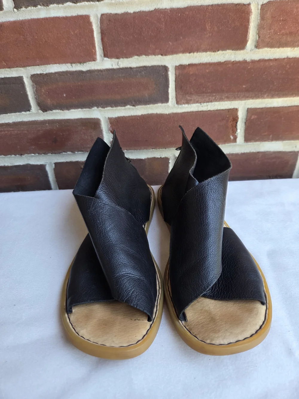 Børn Iwa Black Leather Back Zip Comfort Sandals Women’s Size 8 M